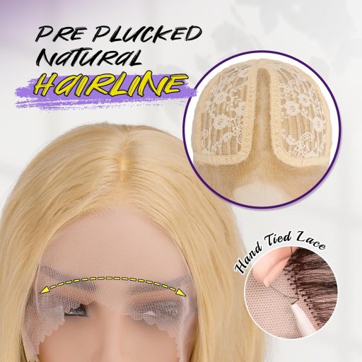 FESHFEN hosszú göndör szintetikus paróka HD csipkével szőke 70 cm