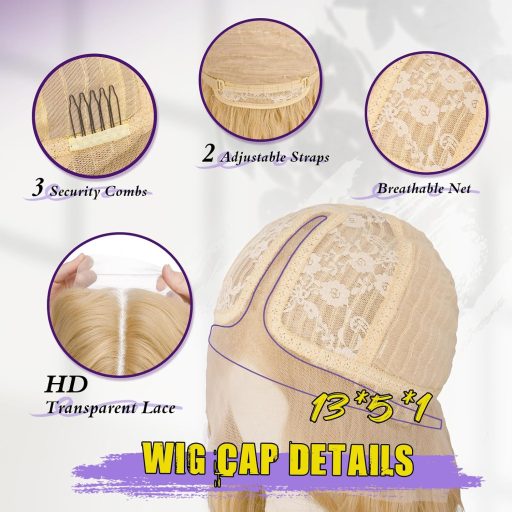 FESHFEN hosszú göndör szintetikus paróka HD csipkével szőke 70 cm