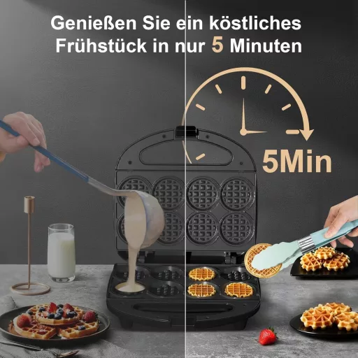 YASHE Mini Gofrisütő 8 Darabos Antilengő Bevonattal Családi Partikhoz