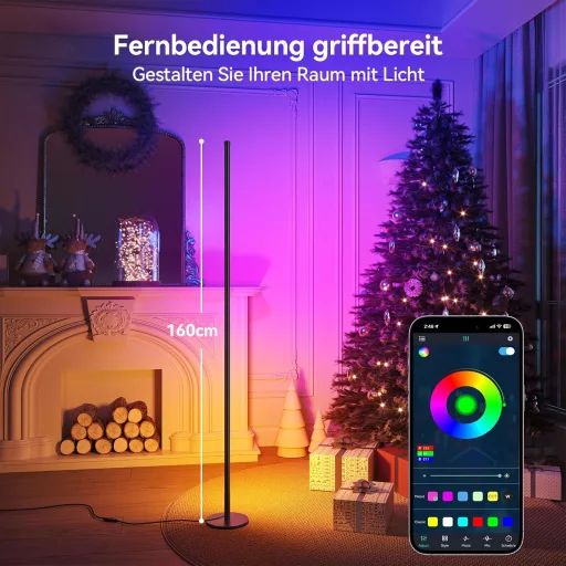 YICAIZI LED Álló Lámpa 160cm RGB Sarok Dimmelhető Távirányítóval