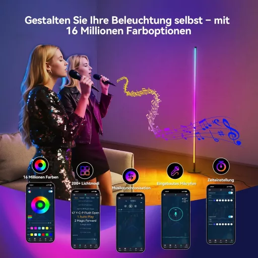 YICAIZI LED Álló Lámpa 160cm RGB Sarok Dimmelhető Távirányítóval