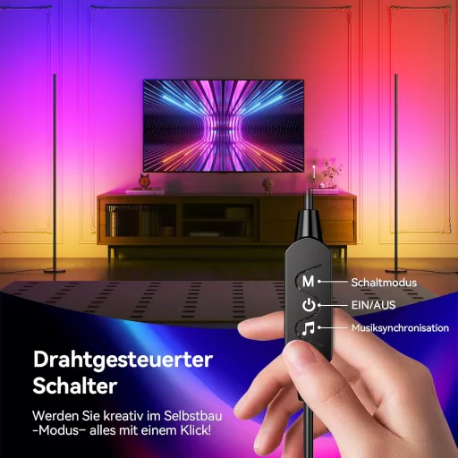 YICAIZI LED Álló Lámpa 160cm RGB Sarok Dimmelhető Távirányítóval