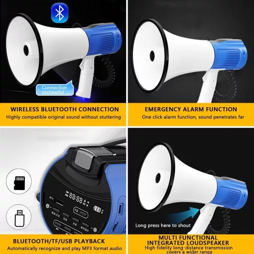 Kensbro 120W Megafon Sírénával, Mikrofonnal és Bluetooth Funkcióval, 2000M Hatótáv