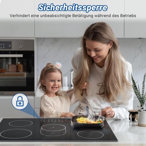 AMZCHEF 77 cm vstavaná sklokeramická varná doska s 5 zónami – oválna a trojitá zóna, 9 úrovní výkonu, časovač, bezpečnostný zámok, 8500 W