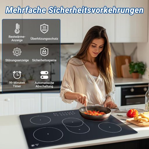 AMZCHEF Plită Incorporabilă din Vitroceramică de 77 cm cu 5 Zone - Zone Ovale și Triple, 9 Nivele de Putere, Timer, Blocare de Siguranță, 8500W