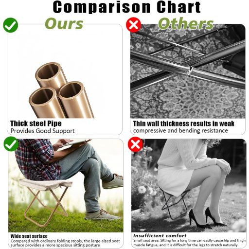 Scaun de camping portabil HuaMuDM 30 cm, scaun pliant ușor din aluminiu cu șezut din pânză