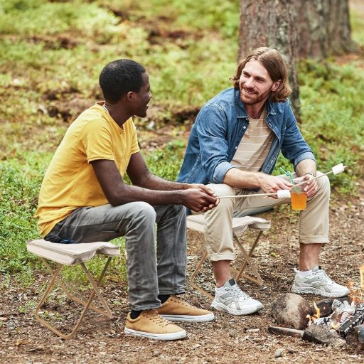 Scaun de camping portabil HuaMuDM 30 cm, scaun pliant ușor din aluminiu cu șezut din pânză