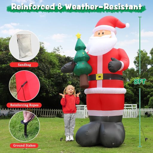 Omdekor 245 cm Felfújható Mikulás LED-del, Óriás Karácsonyi Dekoráció Kerthez