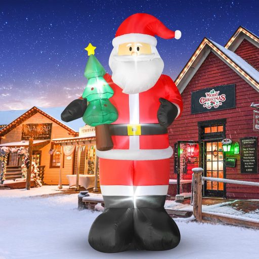 Omdekor 245 cm Felfújható Mikulás LED-del, Óriás Karácsonyi Dekoráció Kerthez