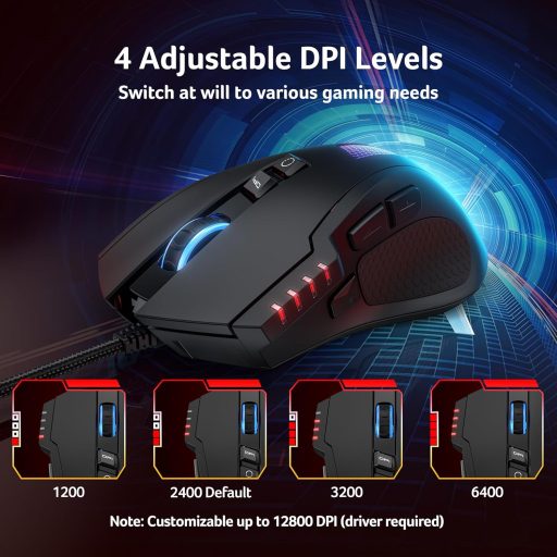 Acer Wired Gaming Mouse 12800 DPI RGB, 8 Gomb, 1000Hz, Ergonomikus Gamer Egér