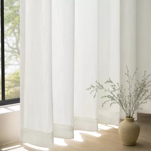 Topfinel bijele lanene zavjese 225x140 cm, moderne za spavaću sobu, dnevni boravak, boho stil, polutransparentne, za šinski sistem.
