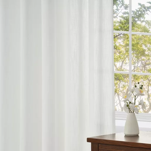 Topfinel bijele lanene zavjese 225x140 cm, moderne za spavaću sobu, dnevni boravak, boho stil, polutransparentne, za šinski sistem.
