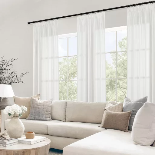 Topfinel bijele lanene zavjese 225x140 cm, moderne za spavaću sobu, dnevni boravak, boho stil, polutransparentne, za šinski sistem.