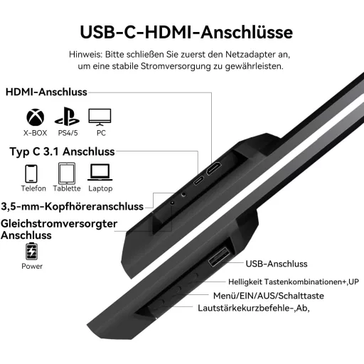 Monitor portabil cu ecran tactil Prechen de 23,8", USB-C, HDMI, 1080P
