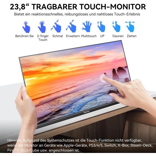 Prechen 23.8" hordozható érintőképernyős monitor USB-C HDMI 1080P