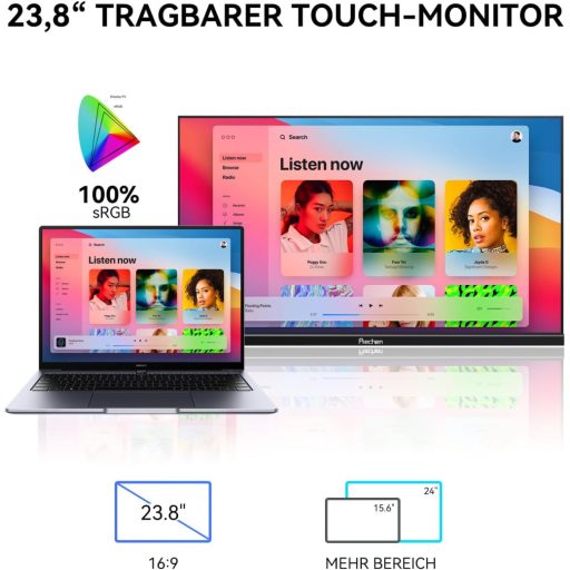 Prechen 23.8" hordozható érintőképernyős monitor USB-C HDMI 1080P