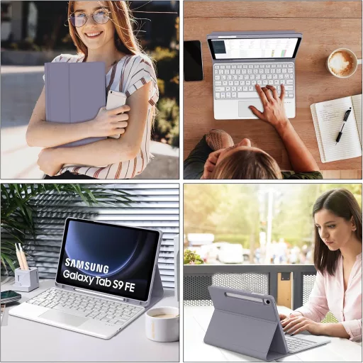 JADEMALL Billentyűzet Tok Trackpaddal Samsung Tab S10 FE/S9 FE 10.9" Lila AZERTY