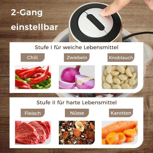 YASHE Elektromos Aprító 500W, 1.8L Rozsdamentes Acél Tál, 4 Dupla Penge, 2 Sebesség