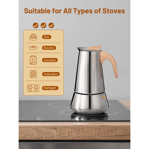 VINATO Rozsdamentes Moka Kanna 350ml 6 Személyes Indukciós Kávéfőző