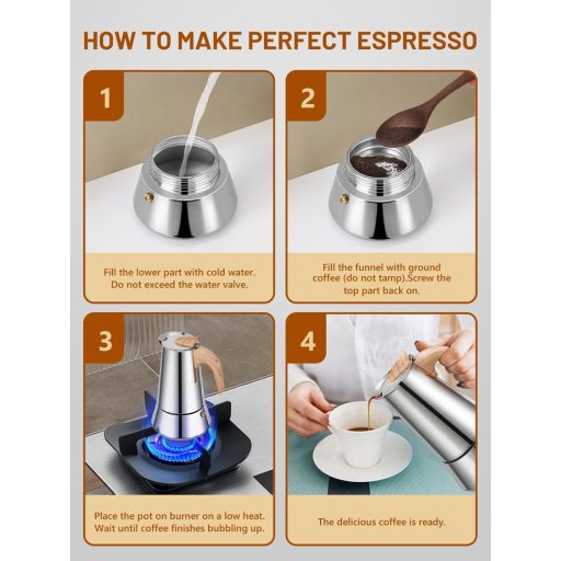 VINATO Rozsdamentes Moka Kanna 350ml 6 Személyes Indukciós Kávéfőző