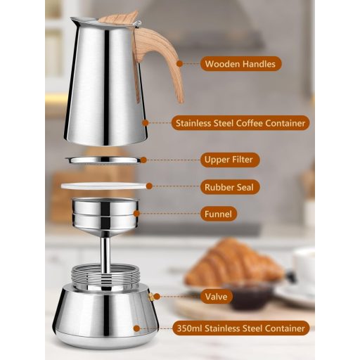 VINATO Rozsdamentes Moka Kanna 350ml 6 Személyes Indukciós Kávéfőző