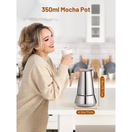 VINATO Rozsdamentes Moka Kanna 350ml 6 Személyes Indukciós Kávéfőző