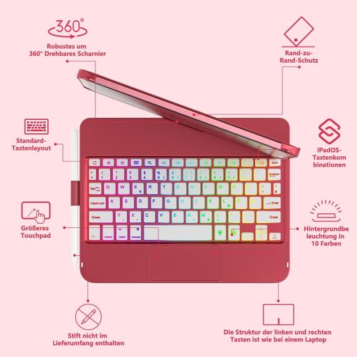 TQQ iPad 11 hüvely billentyűzettel, trackpad és 7 színű háttérvilágítás