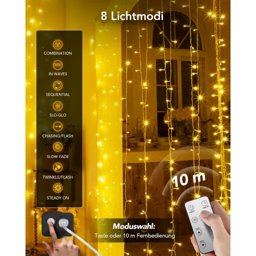 BESCOST LED fényfüggöny 1200 LED 12x3m 8 mód távirányító vízálló