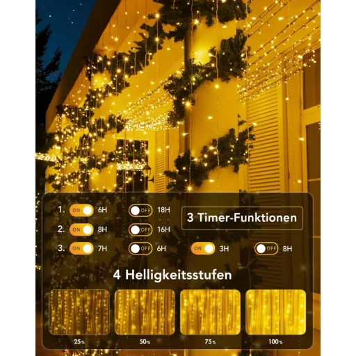 BESCOST LED fényfüggöny 1200 LED 12x3m 8 mód távirányító vízálló