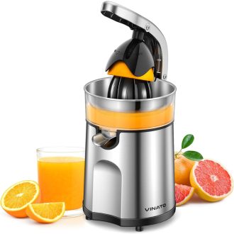   VINATO Elektromos Citrusprés Rozsdamentes Acél 2 Préskúppal Automatikus Narancsprés