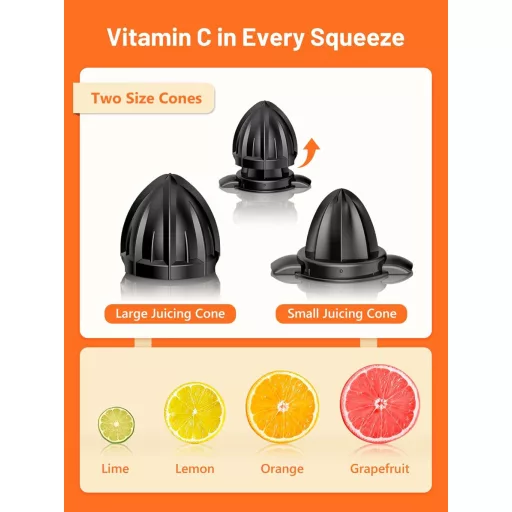 VINATO Elektromos Citrusprés Rozsdamentes Acél 2 Préskúppal Automatikus Narancsprés