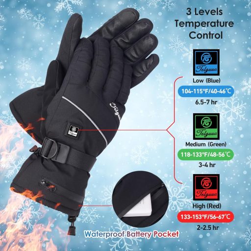 Mănuși încălzite Telguua pentru bărbați și femei, ecran tactil, impermeabile, USB-C, 5500mAh