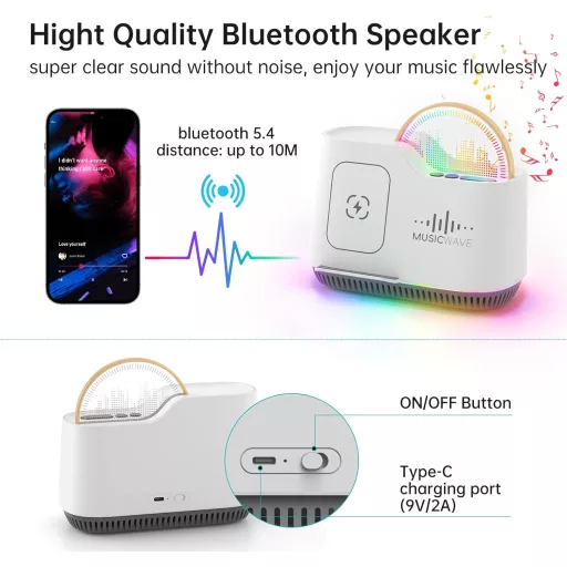 AUYLE Bluetooth hangszóró éjszakai lámpa vezeték nélküli töltővel RGB világítás