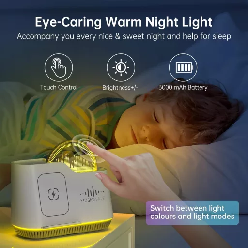AUYLE Bluetooth hangszóró éjszakai lámpa vezeték nélküli töltővel RGB világítás