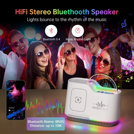 Bluetooth reproduktor AUYLE s nočným svetlom, bezdrôtovou nabíjačkou a RGB osvetlením