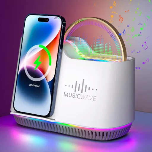 AUYLE Bluetooth hangszóró éjszakai lámpa vezeték nélküli töltővel RGB világítás