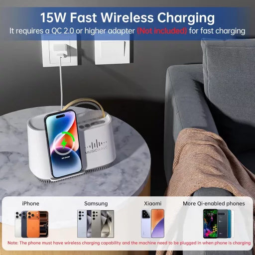 AUYLE Bluetooth hangszóró éjszakai lámpa vezeték nélküli töltővel RGB világítás