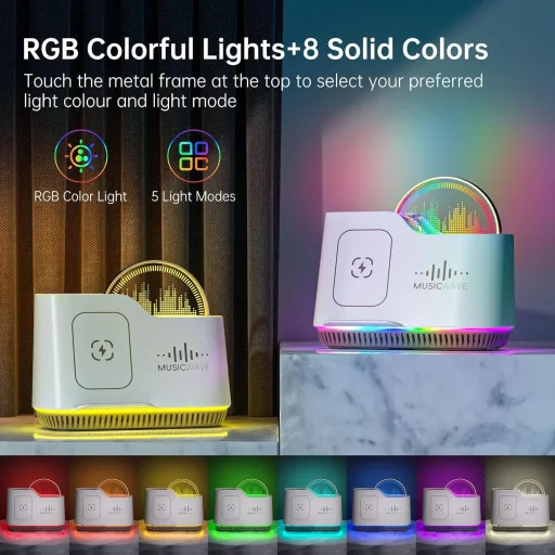 AUYLE Bluetooth hangszóró éjszakai lámpa vezeték nélküli töltővel RGB világítás