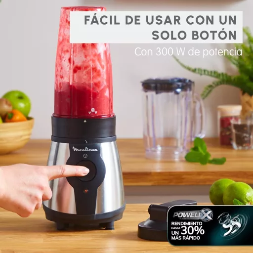 Mixér Moulinex Blend & Go 300 W, 1,3 l, nehrdzavejúca oceľ + 750 ml fľaša