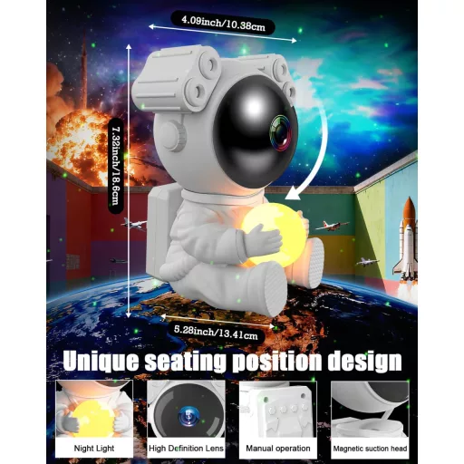 MYSTILUCK Asztronauta Csillag Projektor 16 Módú LED Galaxis Lámpa Távirányítóval