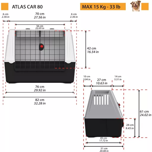 Ferplast Atlas Car Dog Crate 80 SE autós kutyaszállító box 82x51x61cm - M, ATLAS CAR SPECIAL