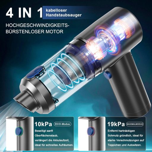 HYCHIKA Kézitartású Vezeték Nélküli Porszívó 19 kPa, 2600 mAh Akkumulátor, Autó és Kanapé Tisztításhoz