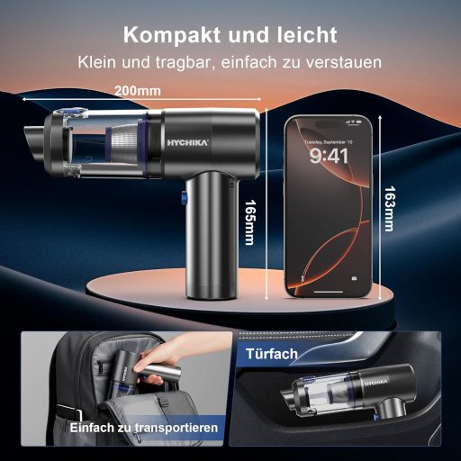 HYCHIKA Kézitartású Vezeték Nélküli Porszívó 19 kPa, 2600 mAh Akkumulátor, Autó és Kanapé Tisztításhoz