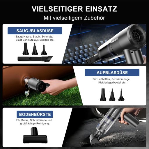 HYCHIKA Kézitartású Vezeték Nélküli Porszívó 19 kPa, 2600 mAh Akkumulátor, Autó és Kanapé Tisztításhoz