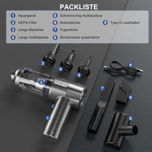 HYCHIKA Kézitartású Vezeték Nélküli Porszívó 19 kPa, 2600 mAh Akkumulátor, Autó és Kanapé Tisztításhoz