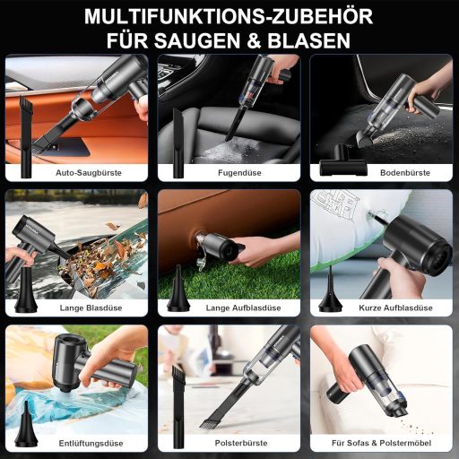 HYCHIKA Kézitartású Vezeték Nélküli Porszívó 19 kPa, 2600 mAh Akkumulátor, Autó és Kanapé Tisztításhoz