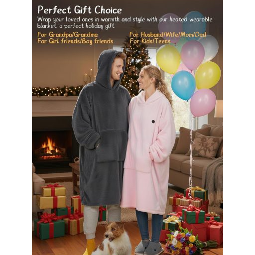 Pătură cu Glugă Încălzită și Mâneci Vofuoti, Pătură Electrică Fără Fir pentru Femei