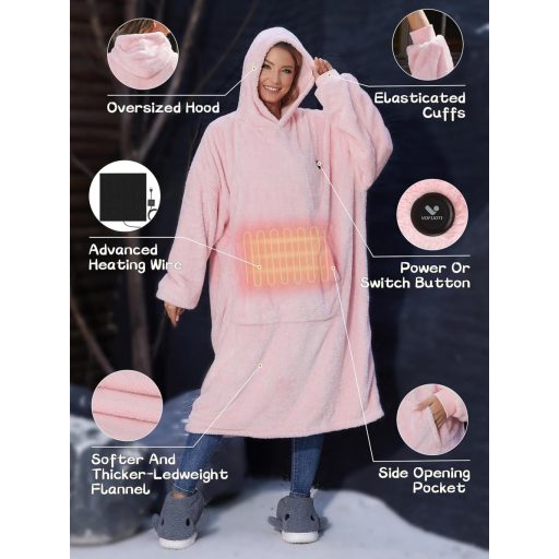 Vofuoti Fűthető Kapucnis Takaró Ujjal, Vezeték Nélküli Elektromos Takaró Nőknek