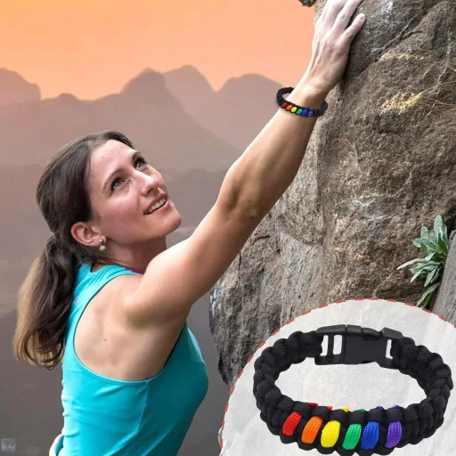 TUYOBG szivárvány paracord karkötő műanyag csattal, túrázáshoz és vészhely