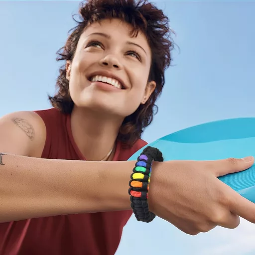 TUYOBG szivárvány paracord karkötő műanyag csattal, túrázáshoz és vészhely